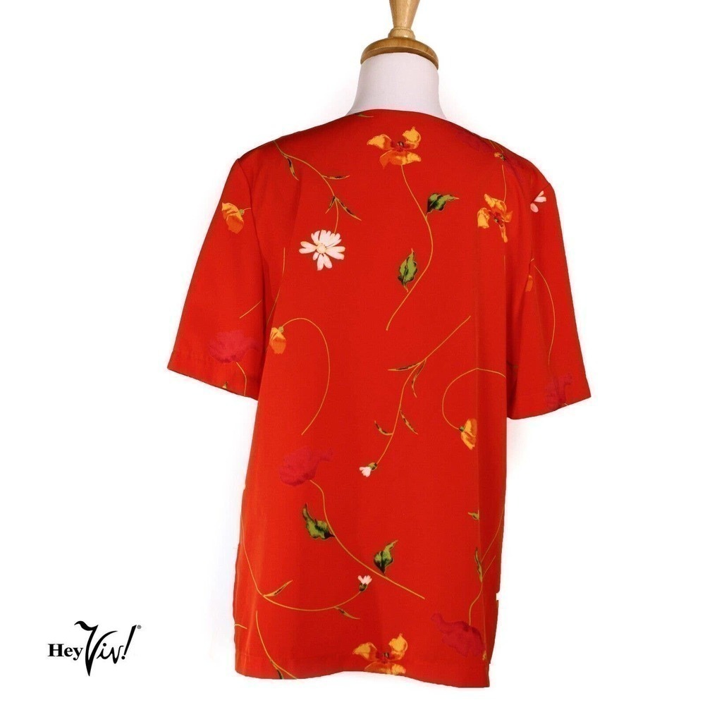 Vintage Maren Blouse Top Colorful Flowers on Red Size Medium B40 W40 - Hey Viv - Picture 3 of 7